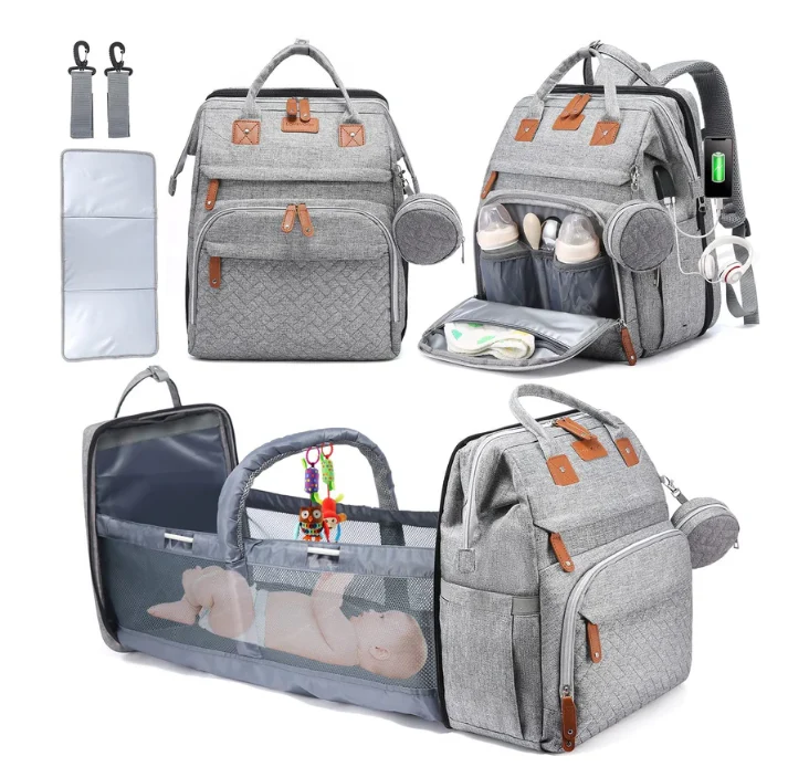 Sac Berceau Seawaves coloris Gris Orage, en sac à dos et en lit