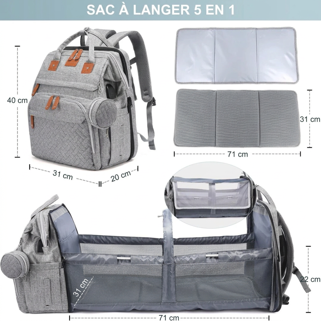 Dimensions du Sac Berceau Seawaves plié et déplié