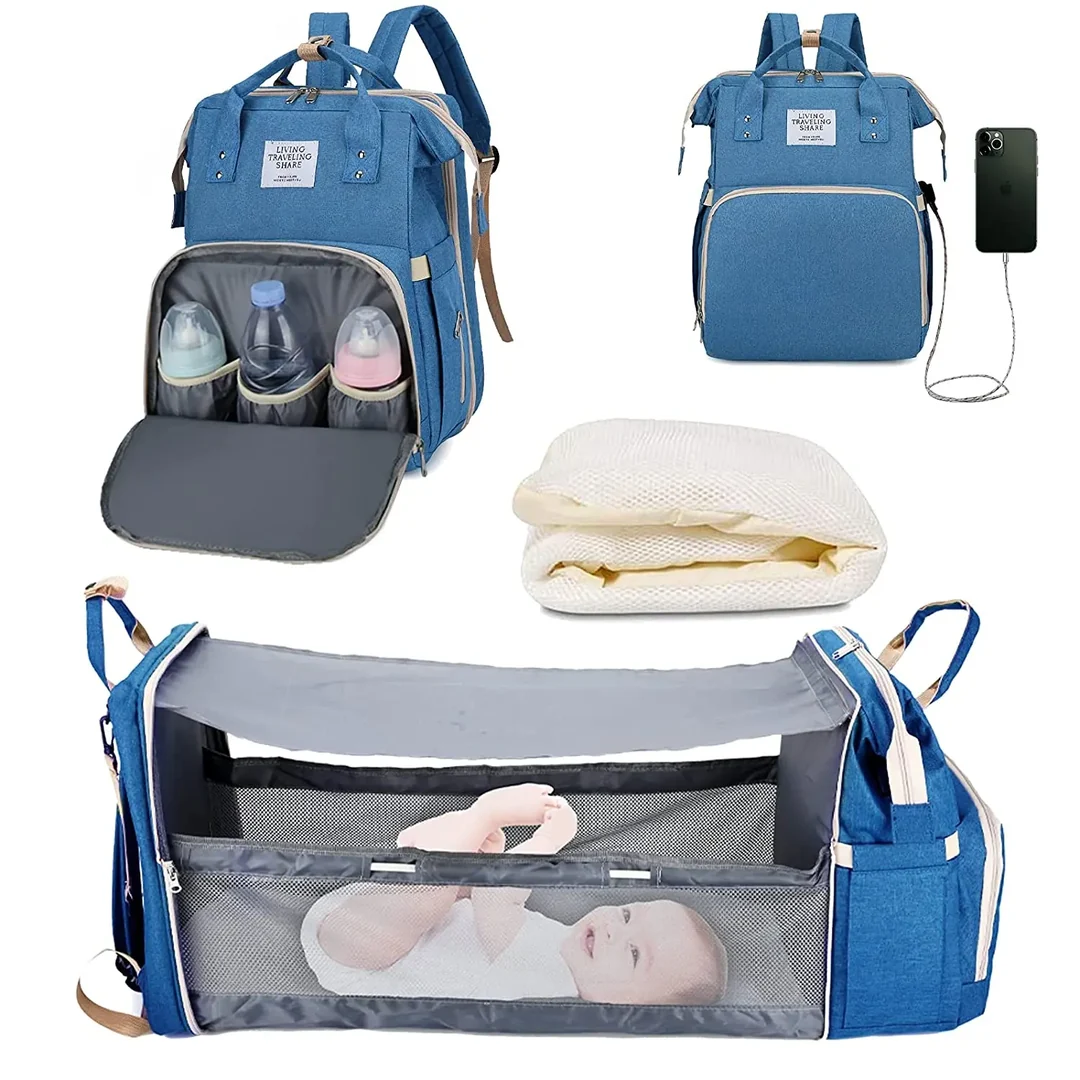 Sac Berceau Seawaves bleu ciel, en sac à dos et en lit