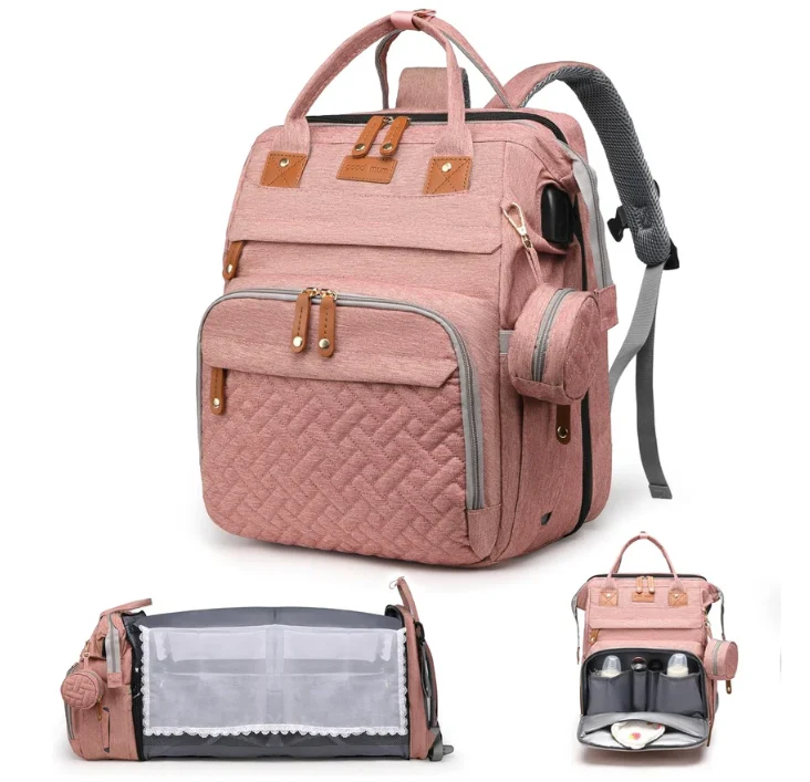 Sac Berceau Seawaves rose poudré, en sac à dos et en lit